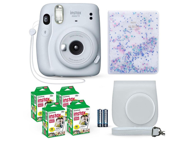 Instax Mini 11 Instant Camera Ice White + Fuji Film Value Pack (40 Sheets) + Shutter Accessories Bundle, Incl. Compatible Carrying Case, Quicksand...