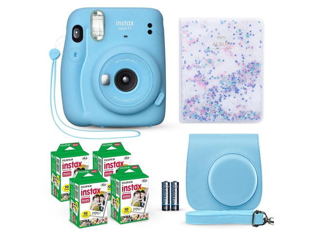 Instax Mini 11 Instant Camera Sky Blue + Fuji Film Value Pack (40 Sheets) + Shutter Accessories Bundle, Incl. Compatible Carrying Case, Quicksand...