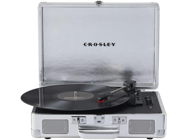 CR8005F-SI Cruiser Plus Vintage 3-Speed Bluetooth in/Out Suitcase Vinyl Record Player Turntable with Built-in Speakers, Silver