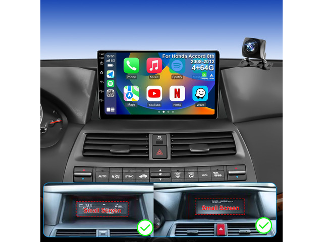 4G+64G 5GWiFi Upgrade Car Radio for Honda Accord 2008-2012 8th Gen, 10inch Touch Screen Stereo, Wireless Carplay Android Auto Bluetooth GPS FM DSP...