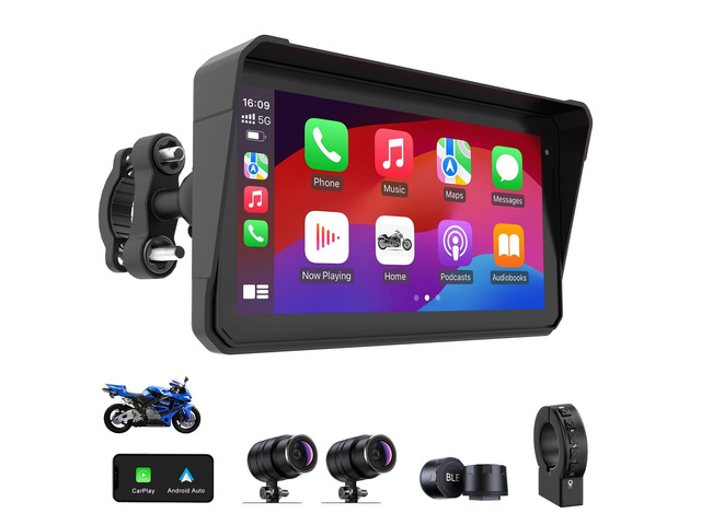 2K 30FPS Motorcycle Dash Cam Front and Rear, 6' IPS 60Hz Motorcycle Apple Carplay and Android Auto Screen, IP68 Waterproof, GPS Navigation System,...