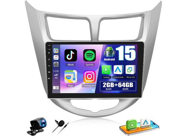 for Hyundai Accent Verna Solaris 2010-2016 Android 15 Car Radio, 2+64G Wireless Carplay/Android Auto 9' IPS Touch Screen Car Stereo with...