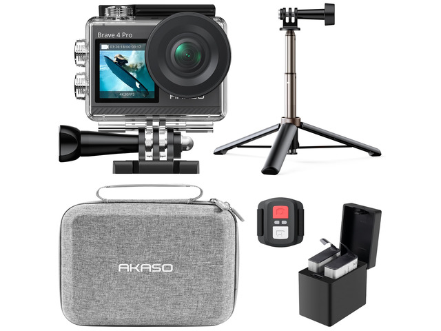 Brave 4 Pro Action Camera with Selfie Stick Tripod and Carrying Bag Bundle - 4K30 20MP Ultra Hd EIS 131ft Underwater Camera 5xZoom Touch Screen...