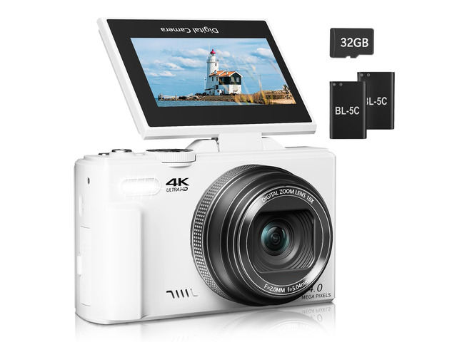 Digital Camera for Photography, 4K Vlogging Camera for YouTube 3' 180° Flip Screen 18X Digital Zoom Compact Cameras with 32GB TF Card & 2...