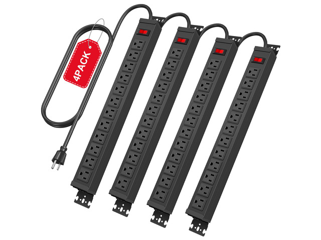 4 Pack Rotating Mountable Power Strip, 12 Outlet Wall Mount Surge Protector, 1200J, Metal Heavy Duty and Versatile Outlet Strip, Stylish...