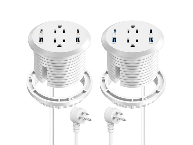 Recessed Power Grommet 65W USB-C,2 Outlets,Flush-Mount,White,2PCS 3inch Hole Flush-Mount for Desktop,Workspace Essential Desk Outlet,ETL Listed