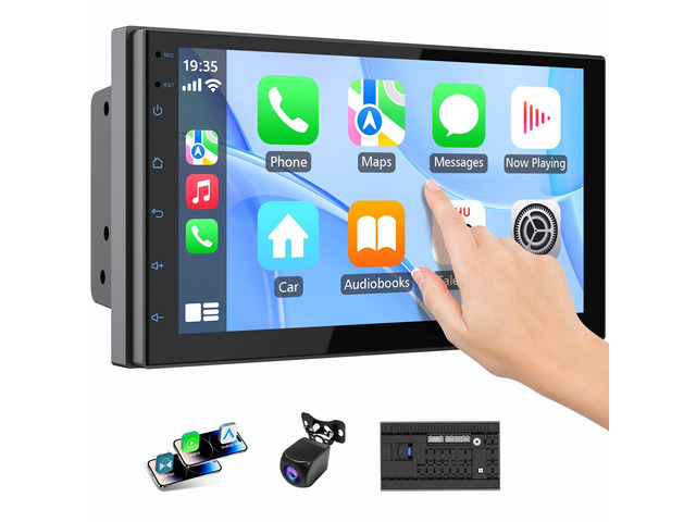 Double Din Car Radio with Wireless CarPlay & Android Auto, 7' HD Touchscreen Car Stereo with Mirror Link, Backup Camera, GPS Navigation, Bluetooth,...
