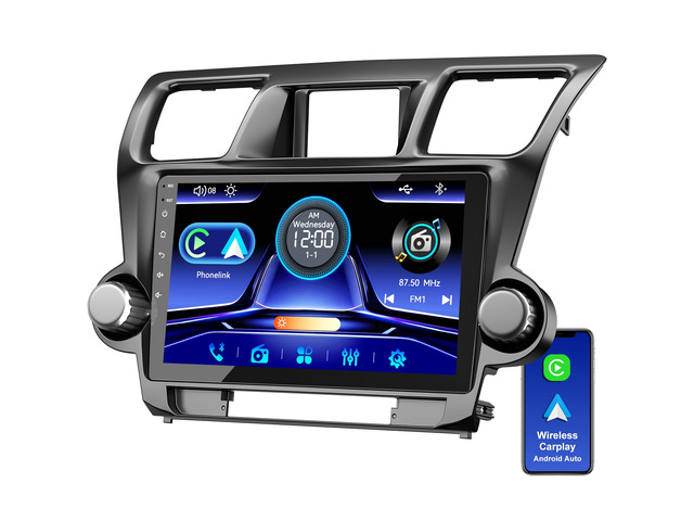 Car Radio Stereo for Toyota Highlander 2008-2013 (Without JBL Sound System), Support Wireless Carplay/Android Auto/Mirrorlink, 10.2 Inch QLED...