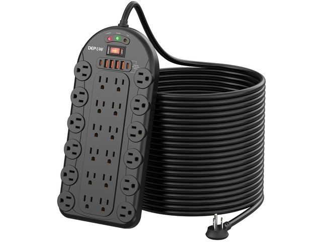 25 Ft Power Strip Surge Protector (3,400 Joules), 24 AC Multiple Outlets (1875W/15A) with 6 USBs (2 USB-C Ports), ETL Listed, Heavy Duty Long...