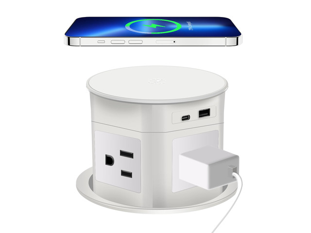 Pop Up Outlet 15W Wireless Charger,4 Outlets 1875W USB C PD20W Super Charging 6.5FT 16AWG Cable 3.86 inch Hole Pop Up Power Outlet for Kitchen...