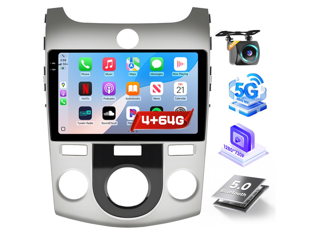 [DSP] 4+64G Car Radio for Kia Forte Cerato K3 2008-2012 (Manual A/C), 9' Incell Touchscreen Car Stereo Wireless CarPlay/Android Auto, 5GHz WiFi,...