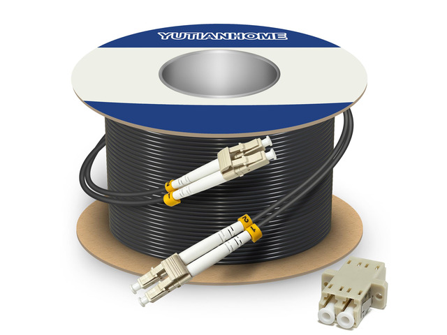 75m (250ft) LC to LC Duplex OM3 Outdoor Armored Fiber Optic Patch Cable, 40Gb 10Gb, 50/125um Multimode Optical Fiber Cable, Low Friction LSZH Black
