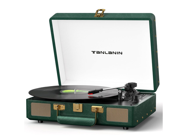Vintage 3-Speed Bluetooth Record Player, Portable Suitcase Turntable with Built-in Stereo Speakers & USB Recording, Converts Vinyl to Digital MP3,...