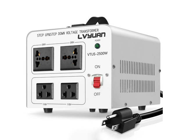 2500W Watt Voltage Transformer Converter Step Up/Down Converter 110/120 Volt - 220/240 Volt with 3 US & 2 EU & 1 Universal Outlet and CE...