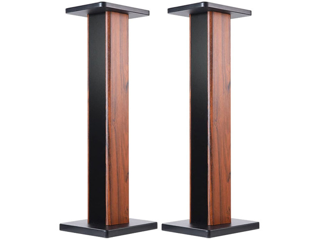 Wood Grain Speaker Stands 36 Inch Universal Floor Speaker Stand Pair Heavy Duty Hollowed Stands for Home Theater Speakers with Sand Filling Tuning...