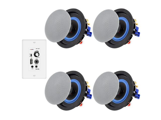 Bluetooth Ceiling Speakers Wired 4 Inches 2-Way with 4 Channel Amplifier Receiver for Home Theater Living Room Office(4 Speakers)