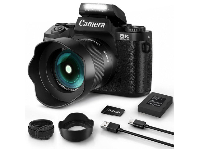 8K Digital Cameras for Photography, 64MP Vlogging Camera for YouTube with 4' Touch Screen, Dual Front/Rear Cameras with LED Fill Light, 3000MAh...