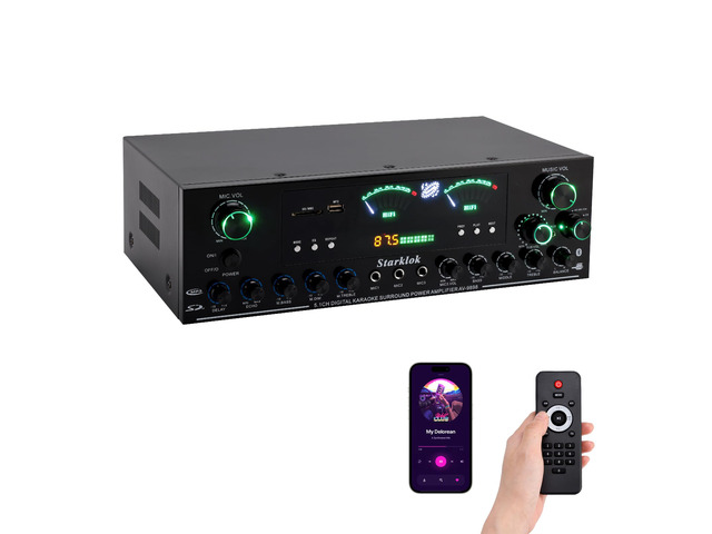 3000W Peak 5.1-Channel Home Audio Power Amplifier HiFi Stereo Amplifier with Subwoofer, 3 Microphone Inputs, USB/SD Card Reader, Remote Control...