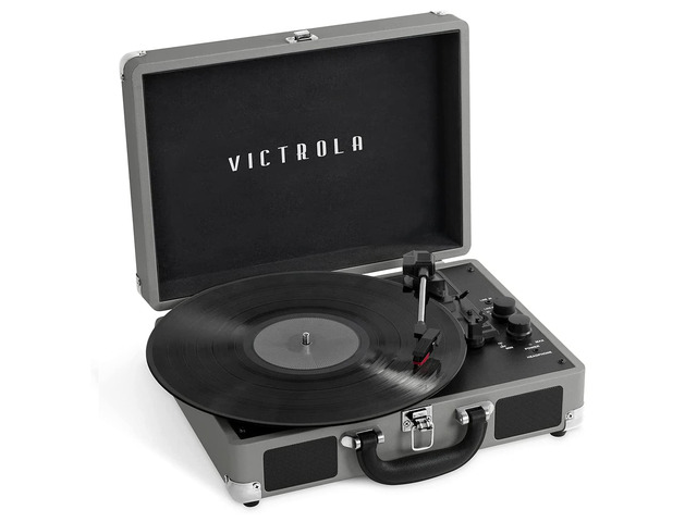 Journey Bluetooth Portable Suitcase Record Player with Built-in Speakers, 3 Speed Vinyl Record Player, RCA Out, Headphone Jack (NWG)