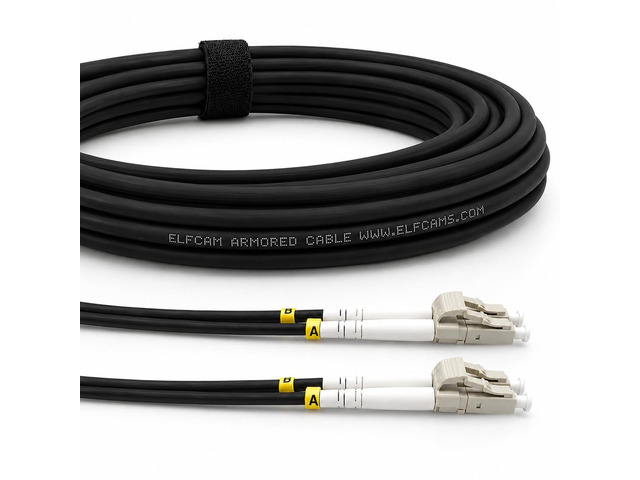 - 60m/196.8ft Outdoor and Indoor Shielded Armored Fiber Optic Cable LC/UPC to LC/UPC OM3 Multimode Duplex 50/125m LSZH, Black (60M)