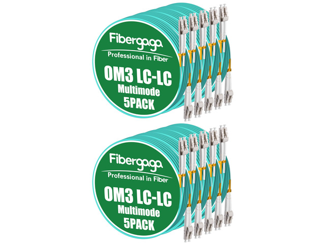 10Pack-5M(16ft) OM3 LC to LC Fiber Patch Cable, Multimode Fiber Cable 50/125µm 10G/40G, OD-2.0mm Fiber Optic Cable Duplex LC to LC