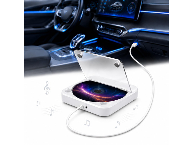 Portable Car CD Player, Plug & Play CD Player for Car, Anti-Skip, USB & AUX Compatible, Works with Laptop/Desktop/TV(White)