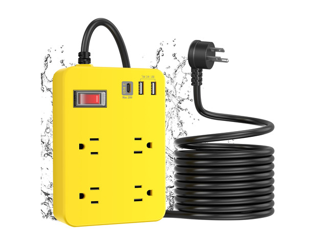 Outdoor Power Strip Weatherproof,Fast Charging Station 20W USB C,Waterproof Surge Protector 4 Outlets, Multi Outlet Extension for Camping, Garden,...