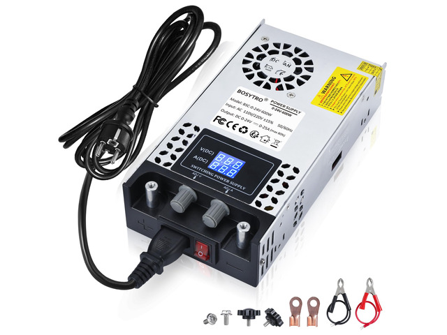 AC to DC Converter 110V-12V DC Power Supply Adjustable 0-24V 0-25A SMPS Max 600W Switching Power Supply for Led Strip, Motor Pump, CCTV, 3D...