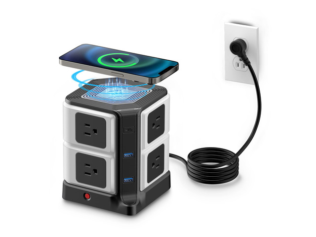 PD 20W USB C Power Strip with Wireless Charger 8-Outlet Surge Protector and 30W 3-Port USB Charging Dock Station,4000 Joules,ETL Listed,Dorm Room...
