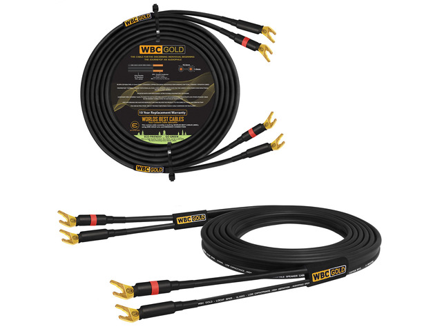 30 Foot WBC-GOLD-LOCAP-SPKR-10 AWG - Low-Capacitance - Low-Inductance - High Purity OFC - Audiophile HiFi Speaker Cable Pair with Eminence Gold...