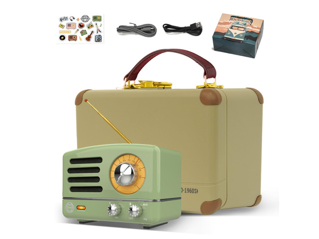 Portable Bluetooth Speaker, OTR Metal Vintage Small Wireless Speaker, FM Retro Radio with Antenna AUX, High Fidelity Stereo Audio with Suitcase,...