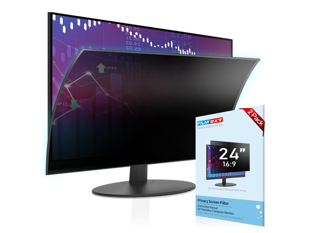 [2 Pack Removable 24 Inch Computer Privacy Screen Filter for 16:9 All-in-One Desktop/Frameless Monitor - Blue Light UV Blocking Privacy Shield for...