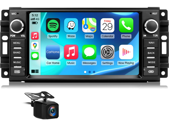 Car Radio for Jeep Wrangler JK 2007-2018 Dodge Ram 1500 2009-2012 Replacement Upgrade Stereo with CarPlay Android Auto Backup Camera 2GB+32GB