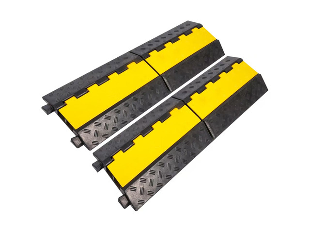 Rubber Cable Ramp Cable Protector Ramps Wire Hose Protective 2 Channel Traffic Rubber Plastic Cord Cover Speed Bump for Asphalt Concrete Gravel...