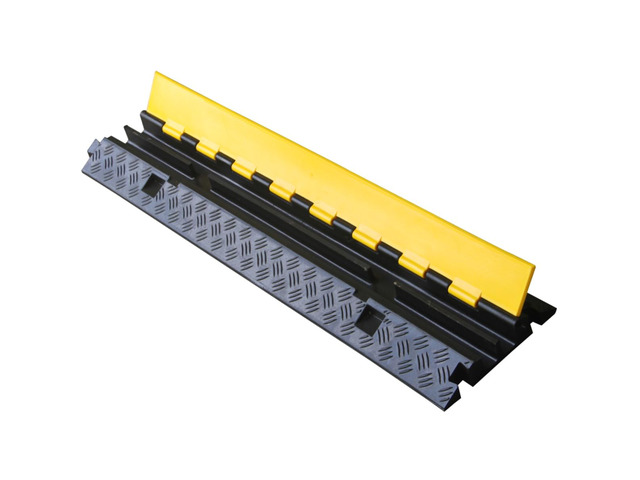 Atlas Heavy Duty Cable Protector Ramp - 2 Channel - 1 Pc - 40 Long Black & Yellow - 24,000 Lbs Capacity - Rubber Speed Bump Wire Protector Cord...