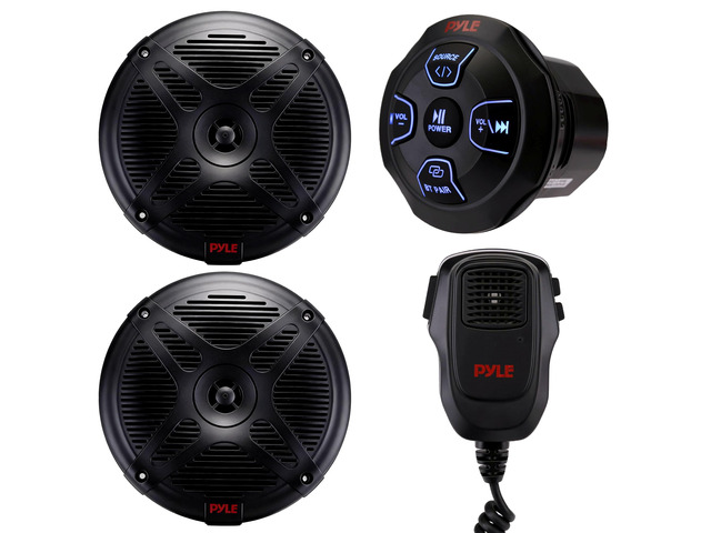 Marine Bluetooth Receiver Speaker Kit - Waterproof Audio Entertainment System Set w/Dual 6.5' Boat Speakers, Wireless BT Controller, Compact...