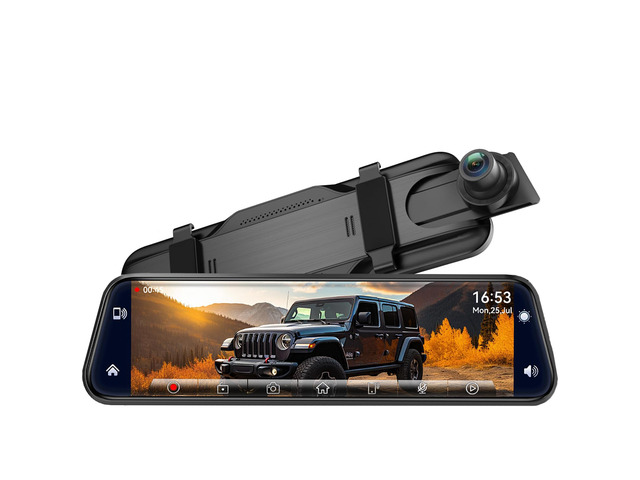 2.5K Mirror Dash Cam with Carplay & Android Auto,10' Rear View Mirror Camera for Cars/Trucks with Voice Control/ 64GB Card/Touch Screen/Parking...