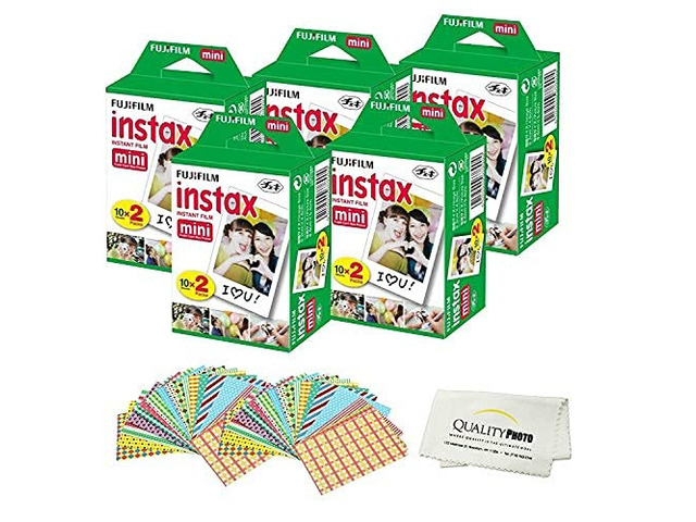 Instax Mini Instant Film Compatible with Instax Mini 8/9/11/12 Cameras Includes Frame Stickers and Quality Photo Microfiber Cloth (100 Prints)