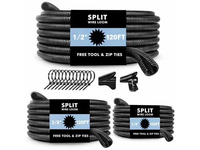 Automotive Wire Loom Flame Retardant Split Wire Loom Tubing Assortment Wiring Loom Kit Plastic Cover Electrical Covering Conduit Protective Wire...