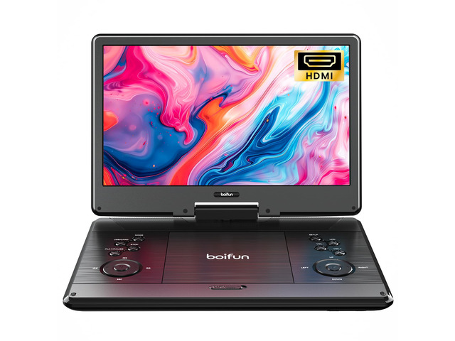15.7' Portable DVD Player with 14.1' Large Screen Support, HDMI Input, 5 Hrs Rechargeable Battery, Sync TV/Projector, USB/SD, Region Free, Dual...