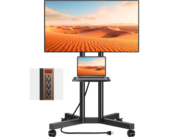 Rolling TV Stand with Power Outlet for 32-75 Inch LCD LED OLED Flat Curved Screen TVs up to 88 lbs, Portable TV Stand on Wheels and Height...