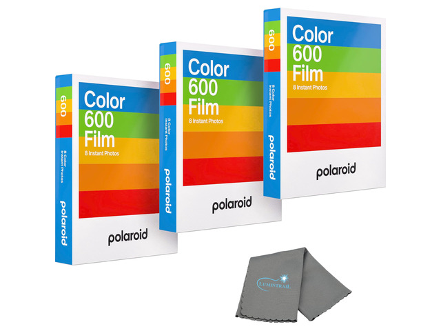 3 Pack Color Instant Film for 600 and i-Type Cameras, 24 Photos Bundle with a Cleaning Cloth