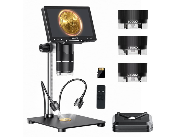 TriL107 3-Lens Digital Microscope: 7' 2500X 2K HD Coin Microscope Magnifier for Whole Coin View with IPS Screen, LCD Soldering Microscopes for...