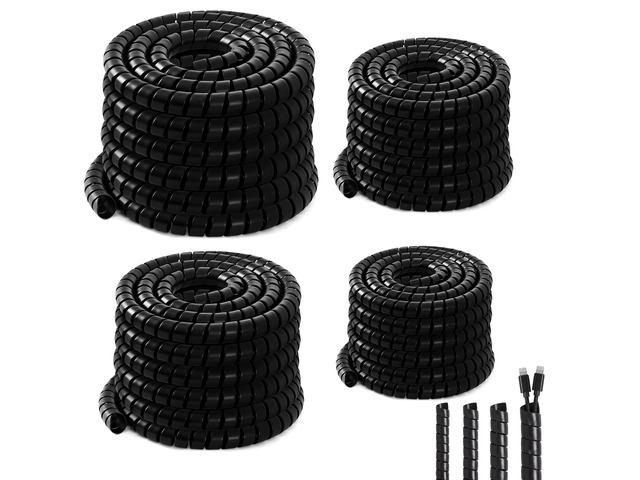 4 Pcs Spiral Wrap Cable Protector, Safe 1/4'+3/8'+1/2'+3/4' Od x 25 ft Pre Cut Lengths Hydraulic Hose Protector Wrap to Avoid Wear and Extend Life...