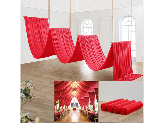 20ft×40ft Red Ceiling Drapes for Weddings Parties,4 Panels 5×40ft Extra High Beige Ceiling Curtain for Tent Canopy,Wrinkle Free Draping Elegant...