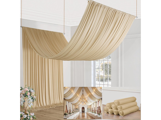 40ft×20ft Champagne Ceiling Drapes for Weddings Parties,8 Panels 5×20ft Long Ceiling Curtain for Tent Canopy,Wrinkle Free Silky Easy to...