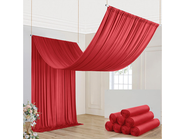 40ft×20ft Red Ceiling Drapes for Weddings Parties,8 Panels 5×20ft Long Ceiling Curtain for Tent Canopy,Wrinkle Free Silk Easy to Draping & Hang Red...