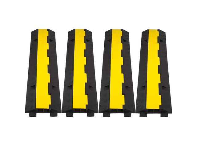 Cable Ramp 4 Pack 2 Channel 11000lbs axle Capacity Floor Cable Cord Protector, Black & Yellow Speed Bumps Hose Protector Ramps for Wire/Hose/Pipe...