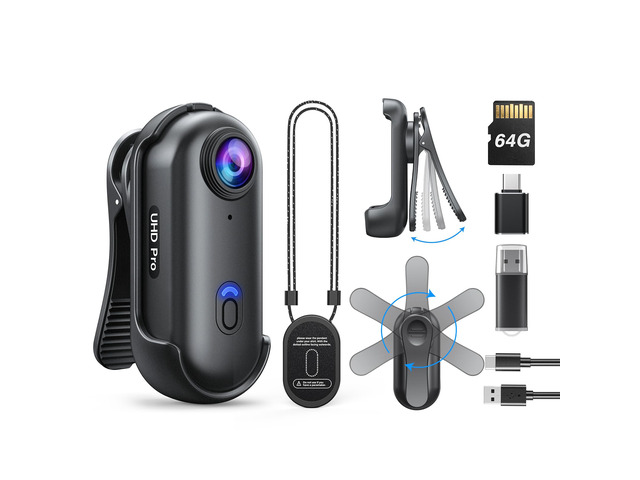 W4 Mini Body Camera, Wearable Camera with 360°Rotatable Clip & Magnetic Clip, 120 Minutes for 1080P Recording, Easy to Use for Lecture, Traveling,...