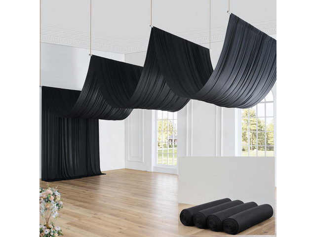 20ft×40ft Black Ceiling Drapes for Weddings Parties,4 Panels 5×40ft Long Ceiling Curtain for Tent Canopy,Wrinkle Free Silk Easy to Draping & Hang...